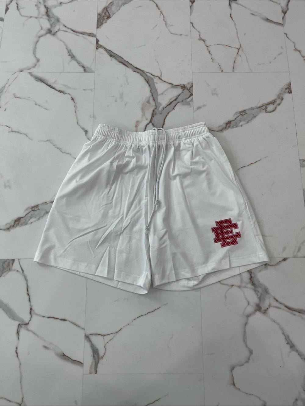 Eric Emanuel White Athletic Shorts with Red Logo